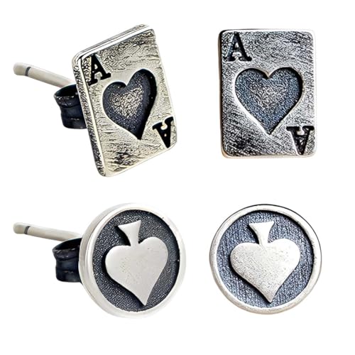 Quesuc 2 Pares De Pendientes Con Forma De Cartas De Juego Pendientes Piercing Punk Negro Pendientes Hombre Mujer (As De Diamantes, As De Picas)