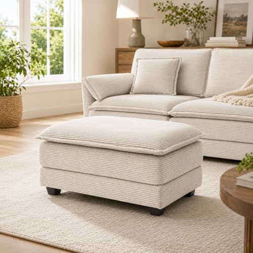 Image of Corduroy Ottoman for Sectional Sofa Couch for Living Room, Apartment, Beige