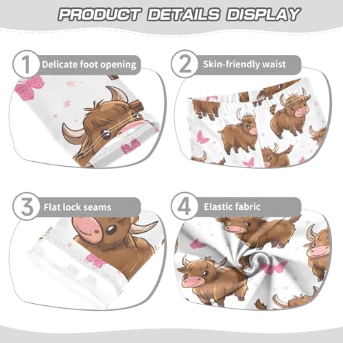 Highland Cow Butterfly Girls Leggings Ultra Soft Compression Yoga Gym Pants for Kids 4-10T3