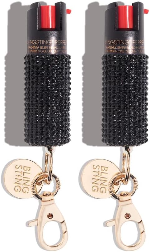 BLINGSTING Pepper Spray for Women - Maximum Strength OC Self Defense Spray - 12 ft Range - UV Marking Dye for Police ID - Swipe Safety Lock - Compact & Fashionable Keychain