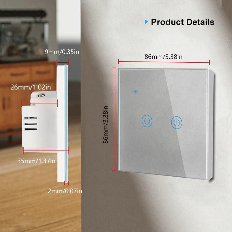 Naigebrol Apple homekit Smart WiFi Light Switch, Need Neutral Wire Required, HomeKit Compatible, Glass Touch Panel - Image 2