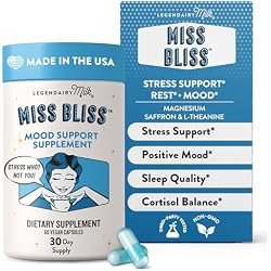 Legendairy Milk Miss Bliss™ Stress Support for Women – Stress Relief Supplement with affron® Saffron, Magnesium Glycinate + Citrate & L-Theanine – Calm & Mood Balance, Non-Drowsy, 60 Vegan Capsules