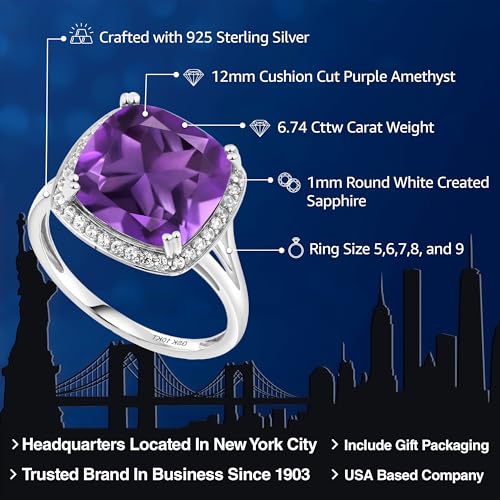 gem stone king 10k white gold gemstone birthstone and white created sapphire ring for women  cushion 12mm  wedding anniversary promise ring for women  available in size 5 6 7 8 8
