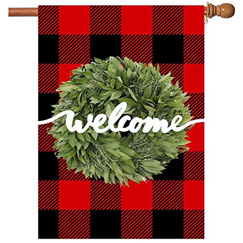 XmasExp Welcome Garden Wreath Flag Decorative - Vertical Double Sided 28 x 40 Inch Farmhouse Rustic Summer Burlap Yard Outdoor DecorÂ 