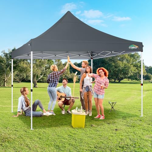 Image of COBIZI 10x10 Pop Up with 3 Sidewalls, Canopy Tent 10x10 for Parties, Backyard, Commercial, Waterproof and Portable Instant Shelter UV50+ Outdoor Canopy Gazebo with 4 Sandbags (Grey)