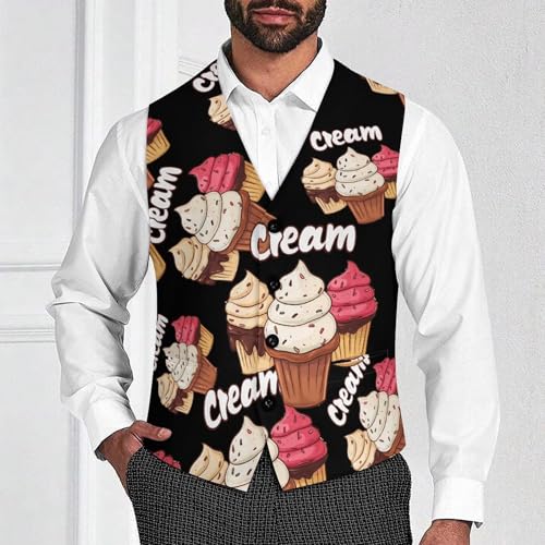 Ice Cream Men's Suit Vests Dress Vest V-Neck Waistcoat Slim Business Formal with Pocket2
