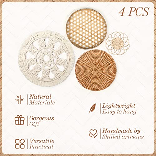 Tatuo 4 Pack Wall Baskets Decor, Round Rattan Bamboo Woven Boho Set - Image 3