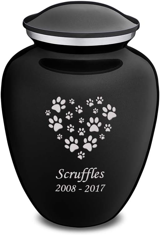 Geturns Embrace Personalized Heart Paws for Small Pets I Black Cremation Urns for Dogs and Cats I 44 lbs