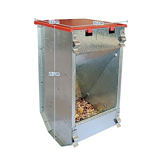 Breker Futterautomat Kaninchen 1,5 KG [mit Deckel] aus Metall - 1 Fresstellen - Futterspender für Kleintiere und Nager - Outdoor geeignet