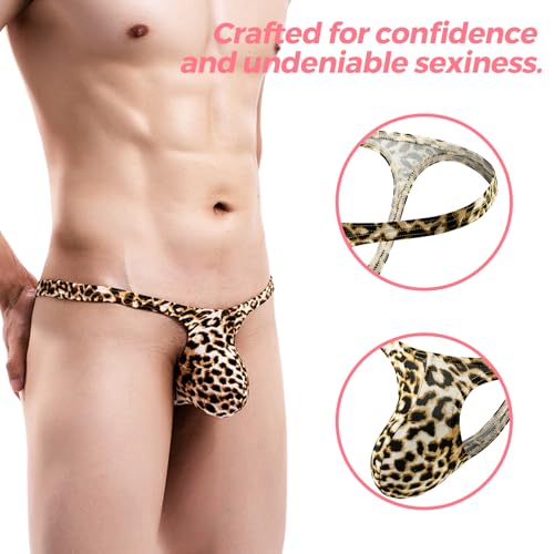 Men's Leopard G-String Big Pouch Y-Back Underwear Sexy Low Rise Bulge Thong Under Panties2