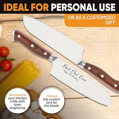 Image of Custom Santoku Stainless Kitchen 8-inch Knife with Sheath and Box, Laser Engraved Personalization Gift for Him, Her, Birthday, Housewarming, Anniversary, Kitchen Cooking Knife Gift Set