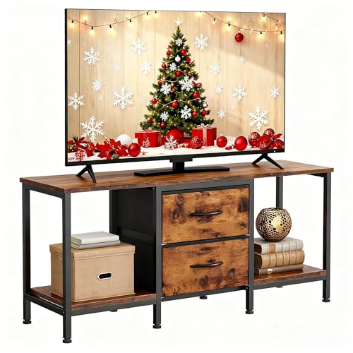 YITAHOME Mueble de TV de hasta 47 Pulgadas, Mueble de TV con 2 cajones de Tela y 2 estantes Abiertos, cómoda de 110 x 30 x 50 cm para Sala de Estar, Sala de Entretenimiento, Muebles de Dormitorio