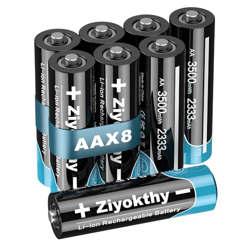 Ziyokthy USB Rechargeable AA Batteries with Charger, 8 Pack 1.5V AA Lithium Batteries 3500mWh 3.5A High Power Double A Battery, 2H Fast Charging 1200 Cycles Long Lasting for Blink Camera Flashlight