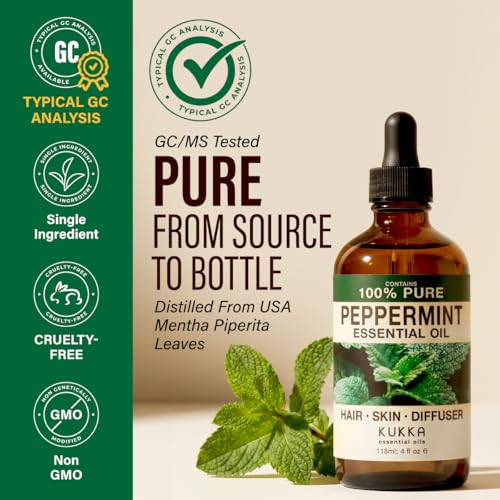 Image of 100% Pure Peppermint Oil - 4 Fl Oz Peppermint Essential Oil for Hair, Skin, Diffuser, Aromatherapy & DIY Soap Making Scent