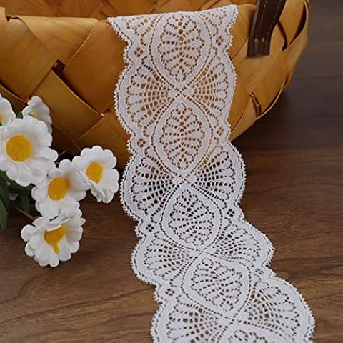 SEWDIYTR Ivory Lace Stretch Lace Ribbon Elastic Lace Trim 10 Yards Sewing Edge Fabric Ribbon for Crafts Clothes Accessories Gift Wrapping Wedding Party Decorating 2.45 Inch Cover