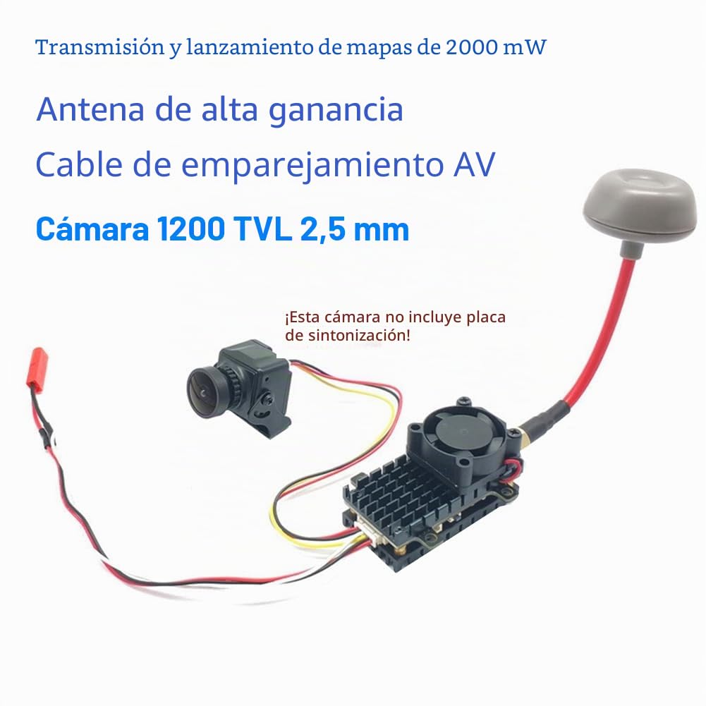 5.8Ghz 2W FPV VTX Transmisor+CMOS 1200TVL CAM+Antena FPV 2000MW 48CH Audio Video Transmisor para FPV Drone de Alcance