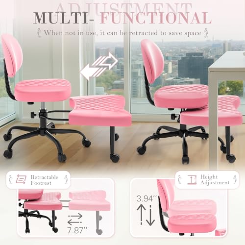 Image of Furmax Ergonomic Criss Cross Legged Office Chair with Wheels, 360Swivel Adjustable Height Kneeling Desk Chair with Footrest for ADHD, Yoga, Meditation, Home Office (Leather, Pink)