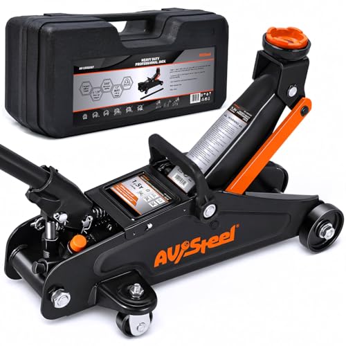 AV Steel Floor Jack 1.5 Ton (3300 lbs), Hydraulic Trolley Jack with Solid Storage Case, Hydraulic Jack for Car with Single Piston Pump, Portable Car Floor Jack with Lifting Range 5-1/8'' to 12''