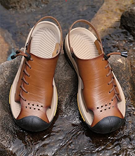 Men's Sandals Leather Shoes Slip-on Leisure Sandals Outdoor Beach Shoes Retro Men Footwear(46)2