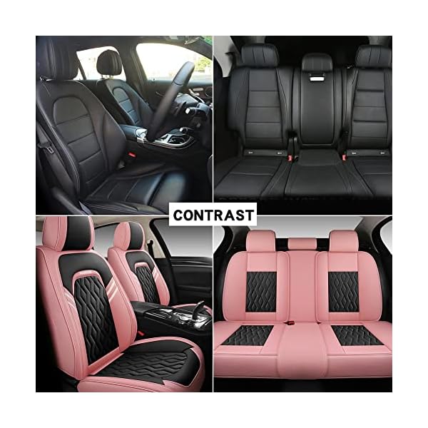 Zrona03 Leather Car Seat Covers for 5 Passengers Cars, Faux Leatherette Automotive Vehicle Cushions Covers, SUV Universal Fit Set for Auto Interior Accessories (Black & Pk) - Image 4