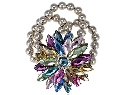 ALILANG Colorful Crystal Rhinestone Spring Floral Flower Silvery Pearl Beaded Bracelet Bangle Cuff