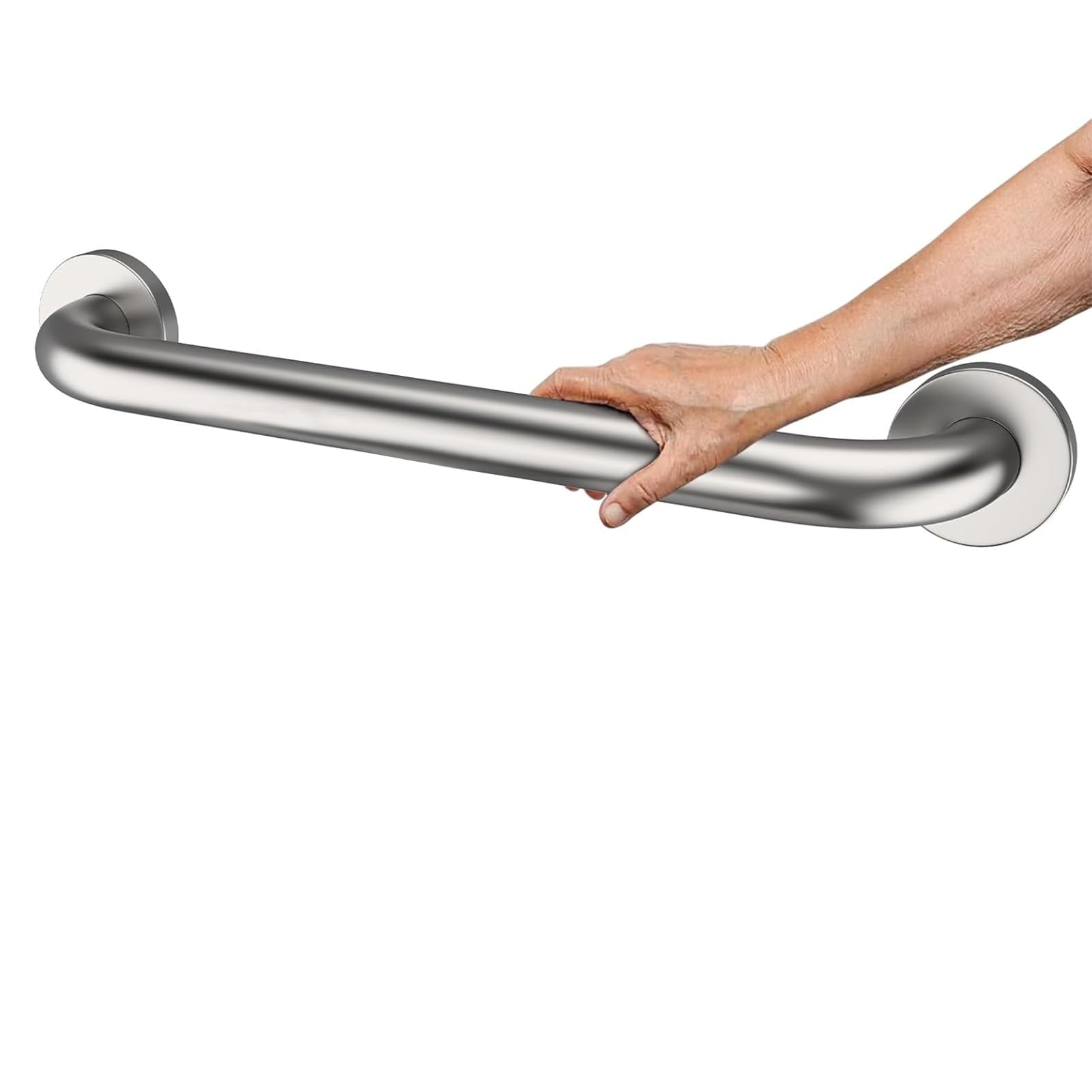 RRrawgff Metal Stairs Handrail Kit, Sturdy Wall Mount 304 Stainless Steel Hand Rail, Indoor Outdoor Stair Railing Round Pipe Grab Bar, Silver(1.3ft/40cm)