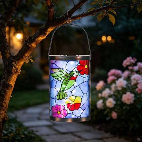 Hanging Solar Lantern Outdoor Decorative Waterproof LED Solar Hummingbird Lights Tabletop Lamp for Outdoor Patio Garden