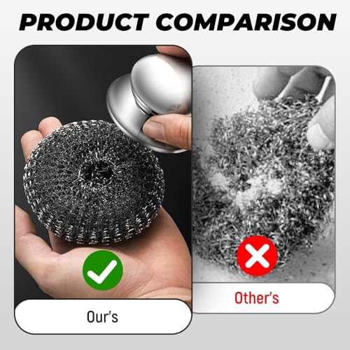 Image of 2PCS Steel Wool Scrubber with Handle, Stainless Steel Wool Scrubber with 2 Replacement Pads, Cleaning Brush for Cleaning Dishes, Metal Pans, Grill, Stoves