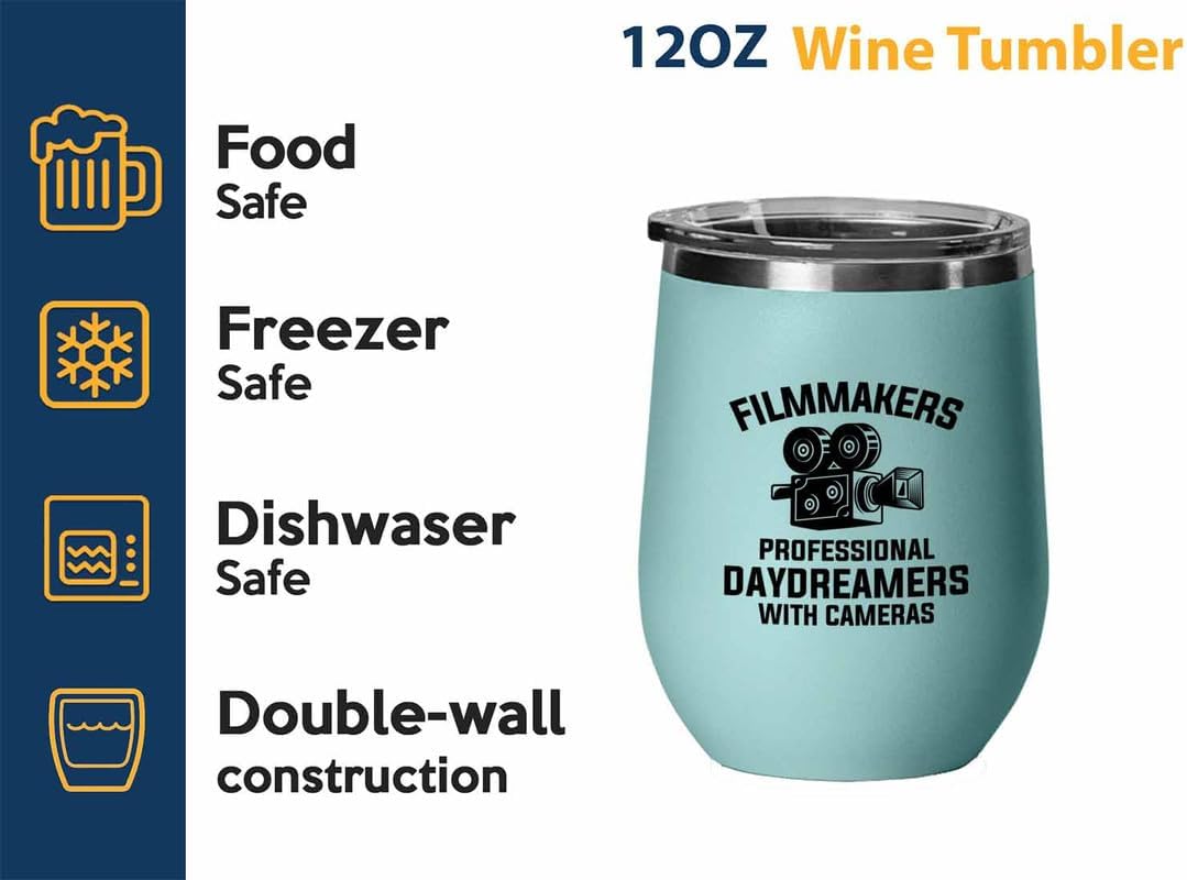 Filmmaker Teal Edition Wine Tumbler 12oz - Filmmakers Professional daydreamers - Filmmaker Gifts Camera Lens Cut Prop Director Movie Film Scriptwriter