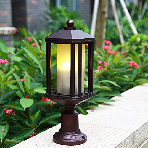 Pilier marron antique carré lumineux étanche pour éclairage extérieur de garage et parc