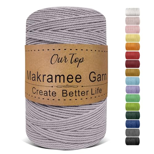 OurTop Premium Makramee Garn Graulila 2mm x 500m Macrame Cord Makramee Kordel Schnur Garn für DIY Handwerk Weben Dekoration Hängepflanze Pflanze Aufhänger