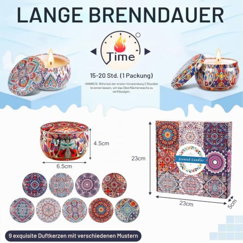 Amzeeniu Scented Candle Set 9 Stück Blumen Aroma Kerzen Aromatherapiekerzen Natürliches Sojawachs Duftkerzen Set Geschenk-Set für Weihnachten GeburtstagsgeschenkBad Jahrestag Damen Geschenke/Yoga – Bild 4