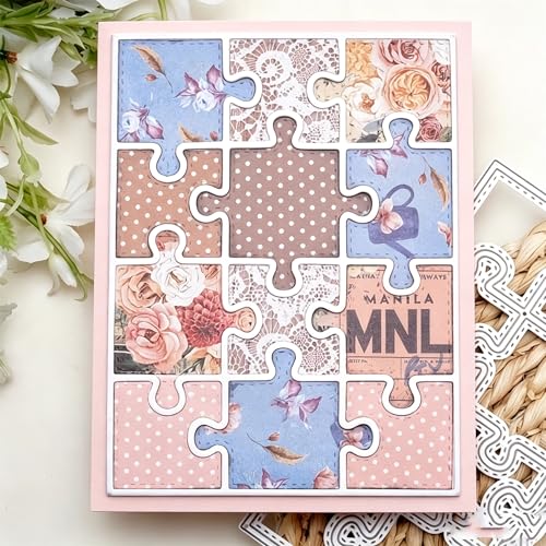 MCPOOX 3D Backgrounds Frame Metal Cutting Die for Scrapbooking, Metal Die Cuts Stencils & Crafting Die Cut New Cutting Dies DIY Album Card Making Decor Paper Craft (Jigsaw Background Box 5.5 x 4.2 in)