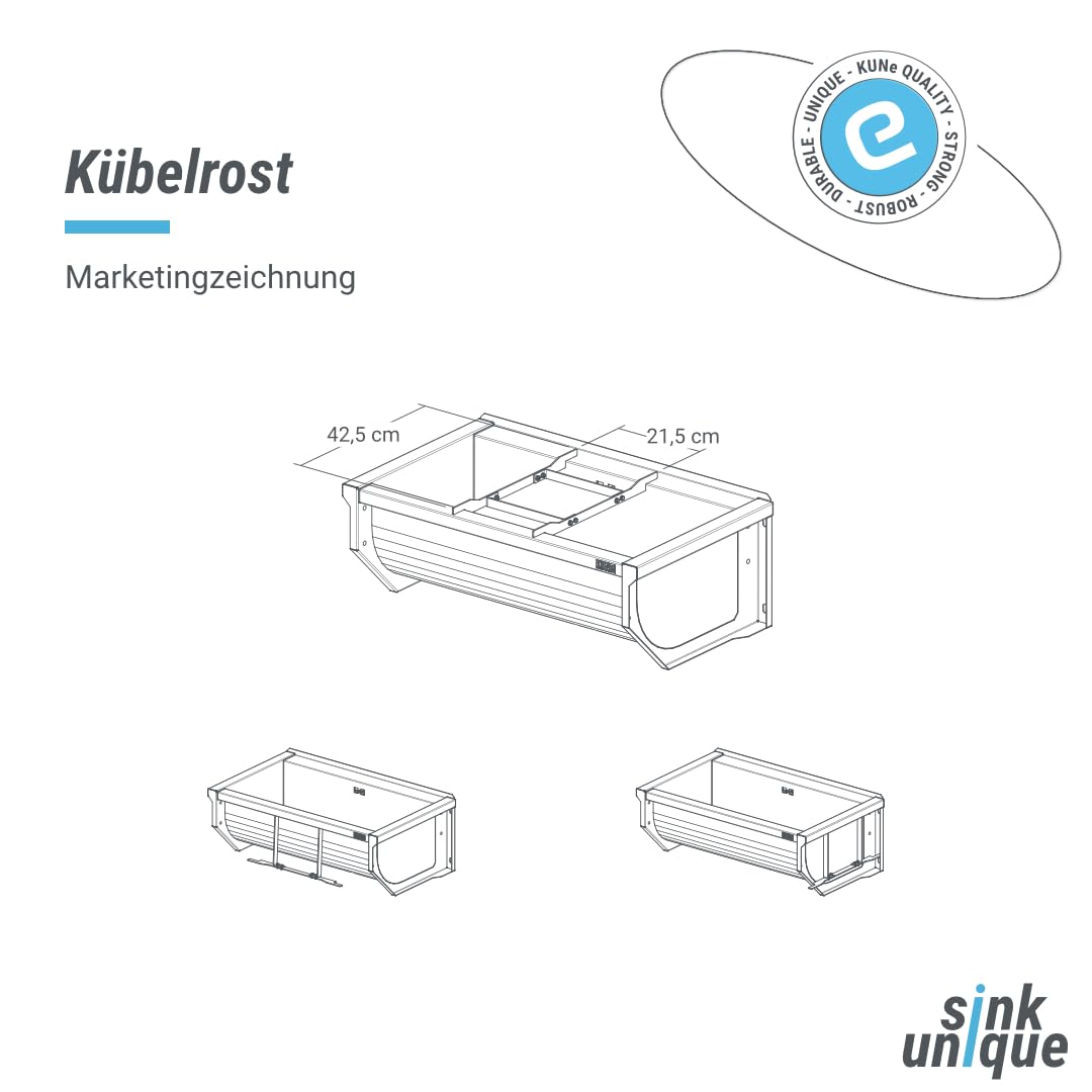 KUNe Edelstahl Zubehör Eimerrost, schont Ihren Rücken, 20 x 35 cm, Zubehör für KUNe Edelstahl SOLIDUM Standard und NOVUM Ausgussbecken