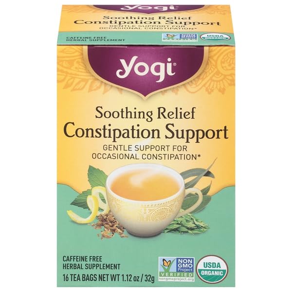 Yogi, Soothing Relief Constipation Support Caffeine Free Herbal Supplement Tea Bags, 1.12 Ounce, 16 Count