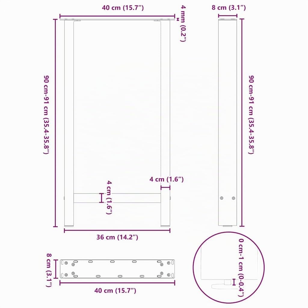 vidaXL Patas para Mesa de Bar Negras (2 Unidades, 40 x 90-91 cm, Acero)