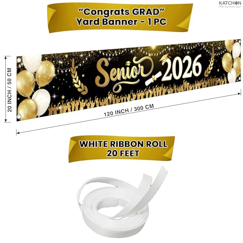 Image of KatchOn, Xtralarge Yard Banner Graduation Decorations 2026-120x20 Inch | Senior 2026 Congrats Grad Banner for Outdoor Graduation Yard Signs Class of 2026 for Graduation Party Decorations