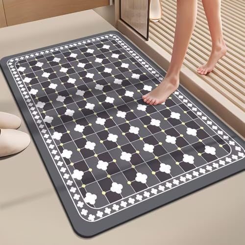 Tapis de douche 40x60cm non-glipage anti-moule en pierre de diatomite gris bleu