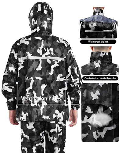 Image of iCreek Rain Suit Waterproof Jacket and Pants Hi Vis Raincoat for Men and Women Reflective Outdoor for All-Sport Work