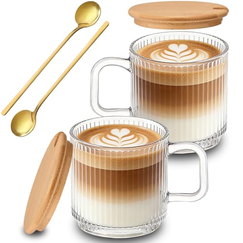Set 2 Mugs de Vidrio 12oz con Tapa y Cuchara miniatura 1