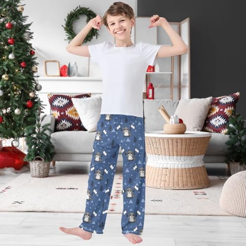 Boy's Pants Raccoon Forest White Flag Jogger Pants Elastic Waist Long Bottoms Trousers with Pockets 6-14 Years2
