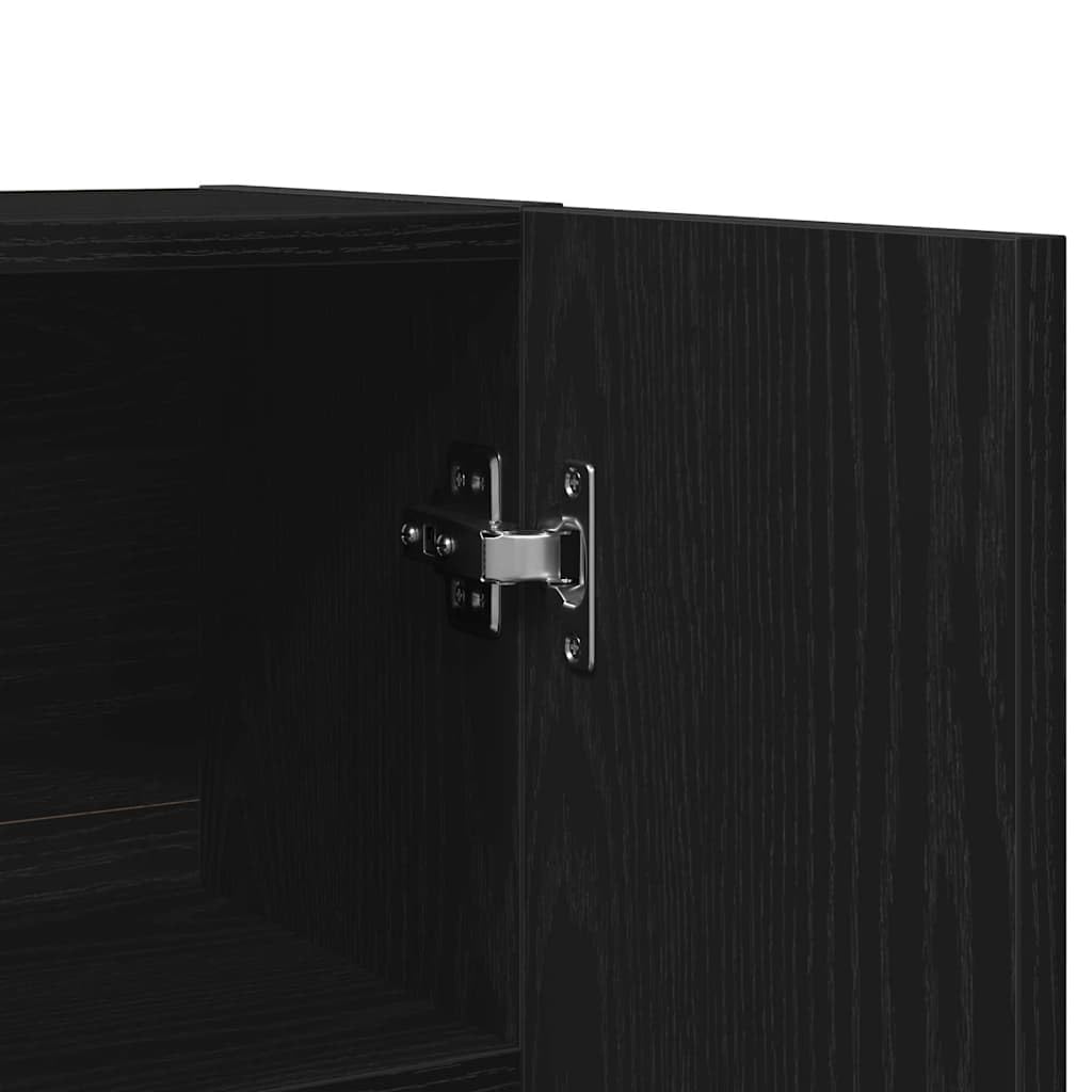 Waschmaschinen-Schrank 2er Set Schwarz Eichen-Optik, Holzwerkstoff 70,5x71,5x181,5 cm, Stauraum für Waschmaschine und Trockner, praktisches Untergestell mit modernem minimalistischen Design