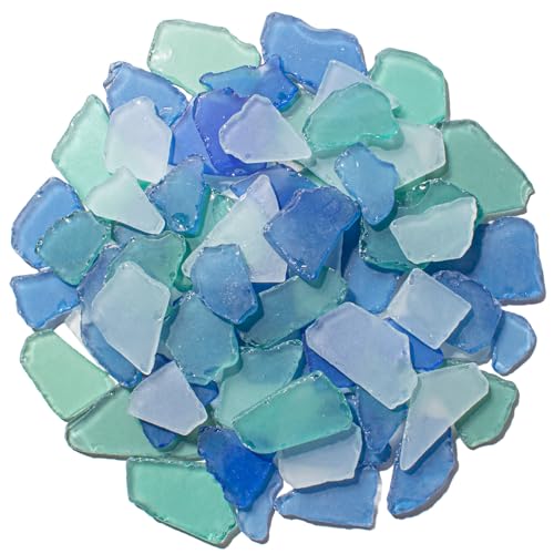 Keedolla Tumbled Sea Glass for Crafts - 10 OZ Flat Frosted Seaglass Pieces Crushed for DIY Art Crafts Vase Filler Beach Weddings Aquarium and Home Decor (Blue White Light Green)