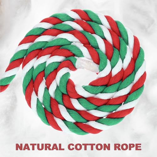 PATIKIL 1 Inch x 50 Feet Natural Twisted Cotton Rope 3 Strand Strong Thick Cotton Rope Tug of War Rope for Railings Crafts Games Home Decor Red Green White - Image 3