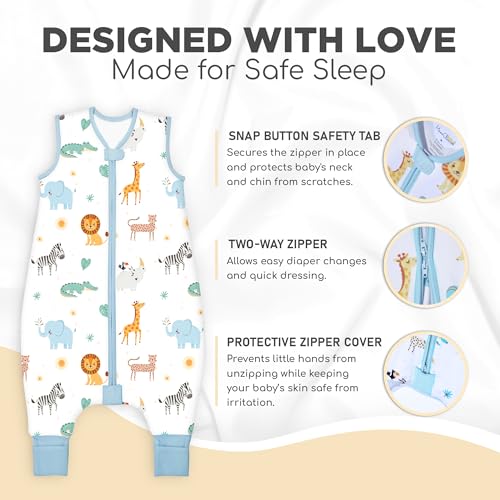 Image of Mama Cheetah Toddler Sleep Sack with Feet, 6-18 Month, 2.5 TOG Organic Cotton Baby Sleeping Bag with Legs, Baby Wearable Blankets for Walkers w / 2-Way Zipper, Baby Sleep Sack for Girls & Boys, Small