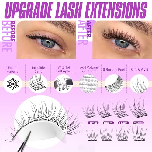 Image of Pawotence Lash Extension Kit Wispy Lash Clusters Kit 9-12mm Natural Individual Lashes Kit 168pcs Cluster Eyelash Extension Kit with Lash Bond and Seal, Lash Applicator for Self Use