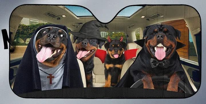 Couverture pare-brise voiture contre la chaleur avec motif chien Rottweiler