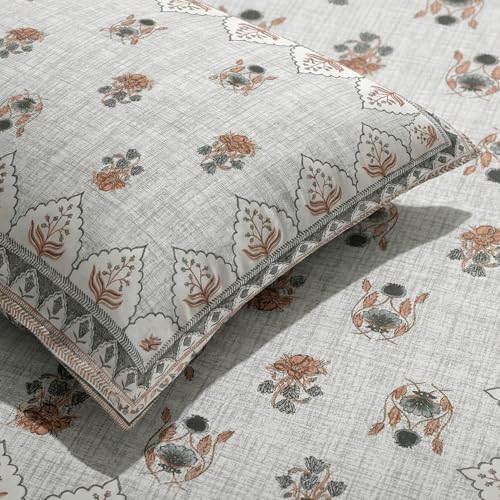 Image of Mafatlal 144 TC Jaipuri Cotton King Bedsheet | 90 x 108 Inches | Traditional Print | Long Lasting & Comfortable | 2 Pillow Covers | Star White