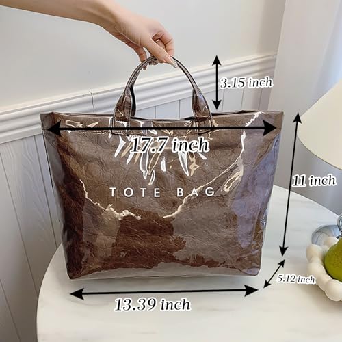 Image of Large Tote Bag for Women,PVC Totes Bags Kraft Paper Carry All Handbag Shoulder Purse Hobo Top Handle Bag for Work Travel (coffee)
