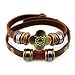 Real Spark 2-Row Vintage Style Flower Leather Metal Loop Button Adjustable Length Wrap Bracelet (Four Clover)